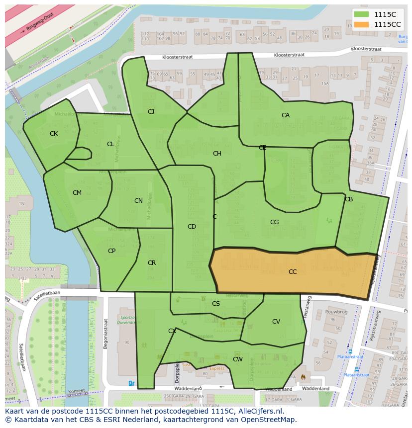 Afbeelding van het postcodegebied 1115 CC op de kaart.