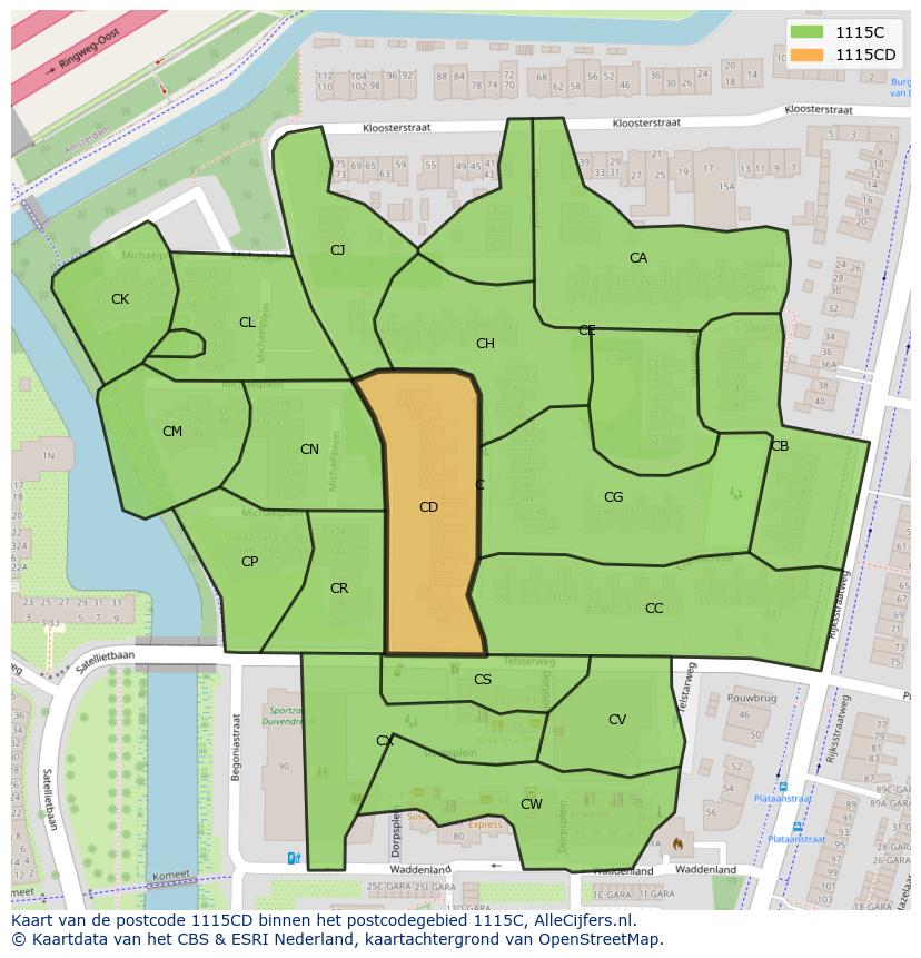 Afbeelding van het postcodegebied 1115 CD op de kaart.