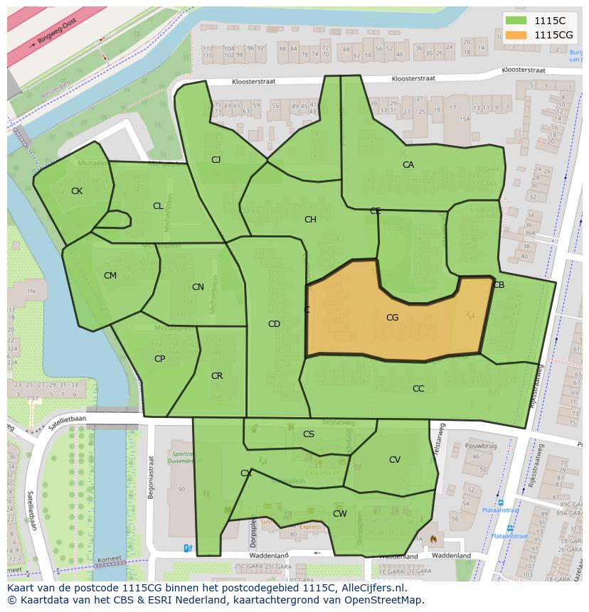Afbeelding van het postcodegebied 1115 CG op de kaart.