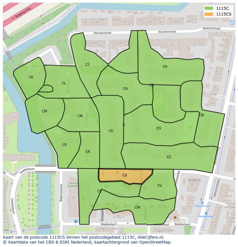 Afbeelding van het postcodegebied 1115 CS op de kaart.