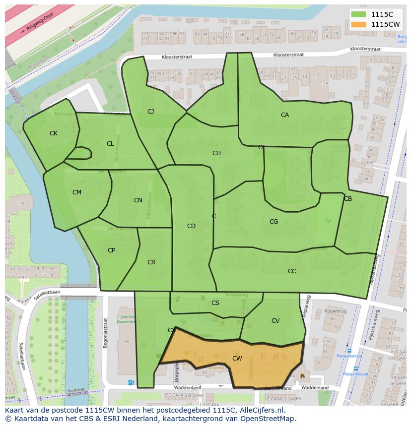 Afbeelding van het postcodegebied 1115 CW op de kaart.