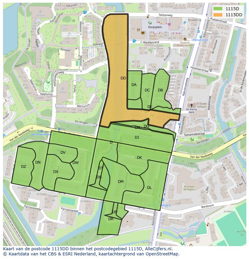 Afbeelding van het postcodegebied 1115 DD op de kaart.