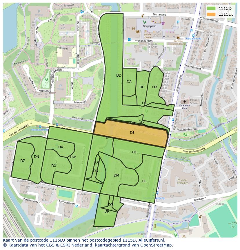Afbeelding van het postcodegebied 1115 DJ op de kaart.
