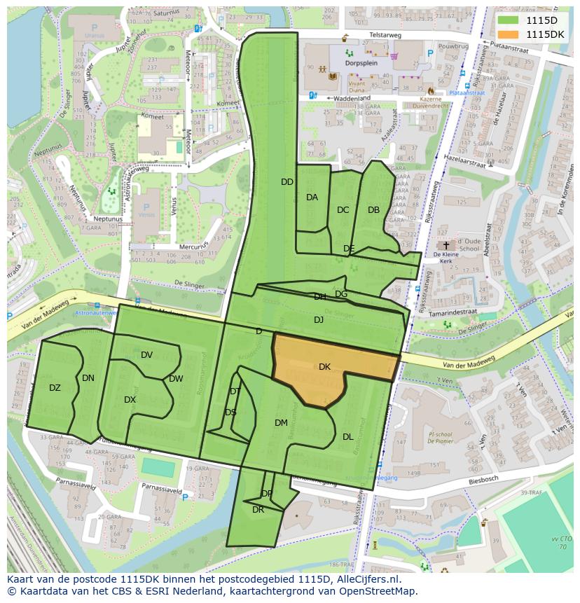 Afbeelding van het postcodegebied 1115 DK op de kaart.