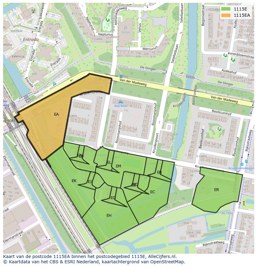 Afbeelding van het postcodegebied 1115 EA op de kaart.