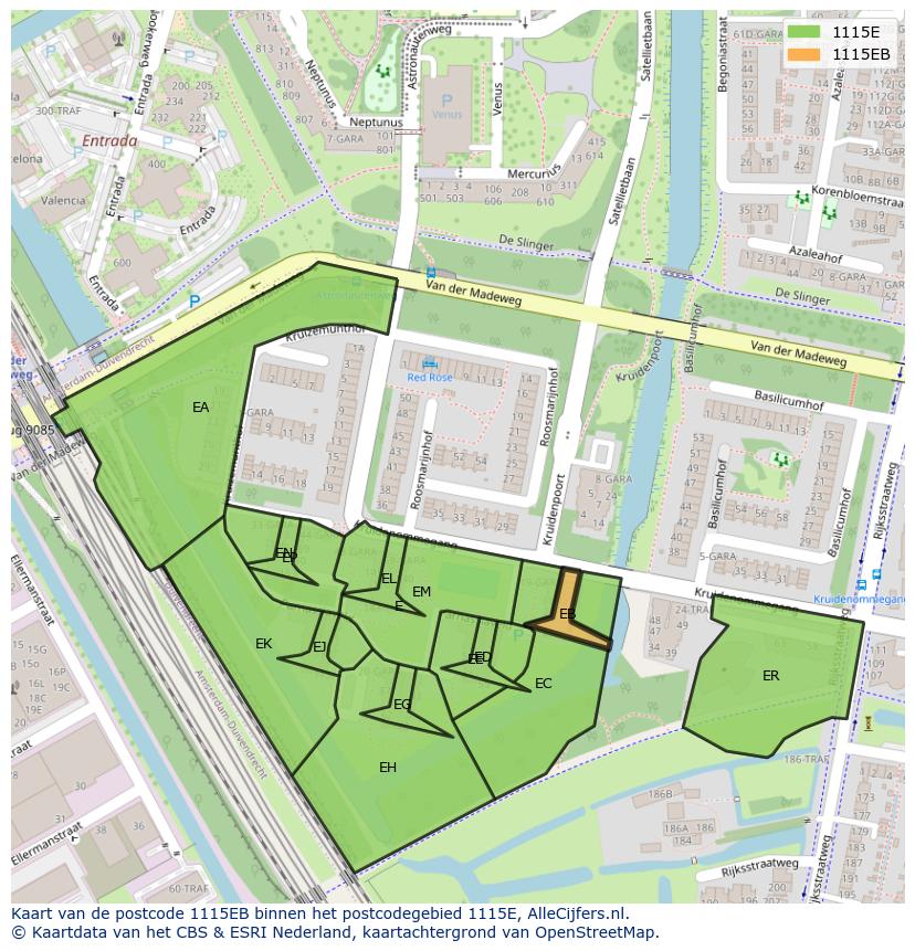 Afbeelding van het postcodegebied 1115 EB op de kaart.