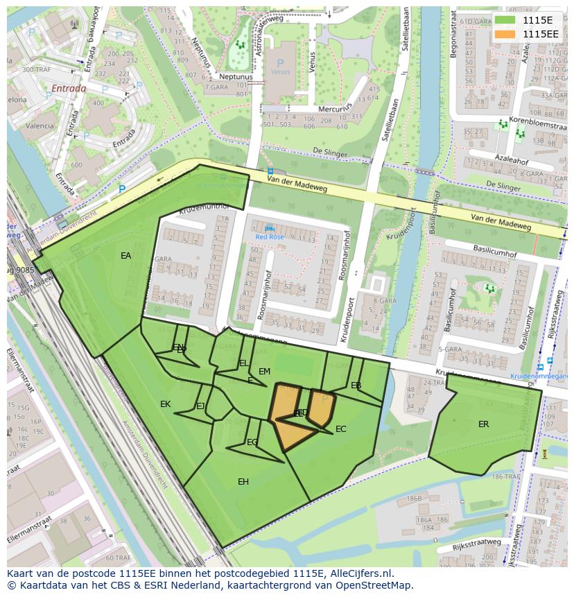 Afbeelding van het postcodegebied 1115 EE op de kaart.