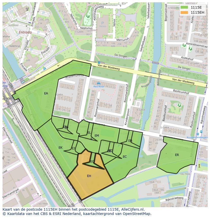Afbeelding van het postcodegebied 1115 EH op de kaart.