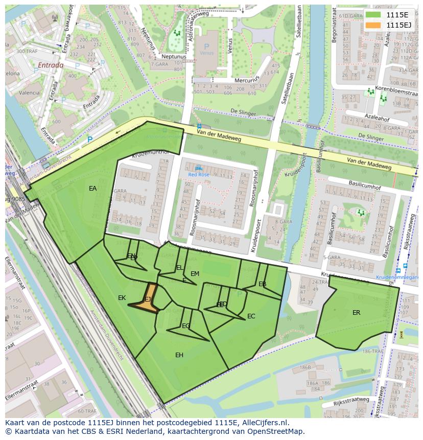 Afbeelding van het postcodegebied 1115 EJ op de kaart.