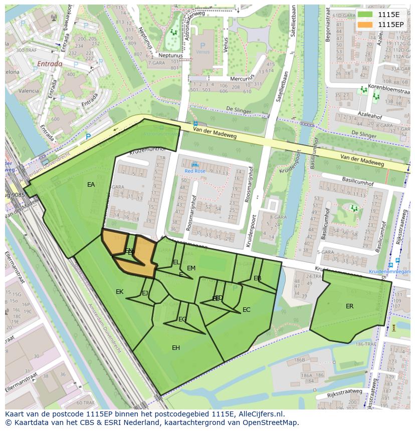 Afbeelding van het postcodegebied 1115 EP op de kaart.