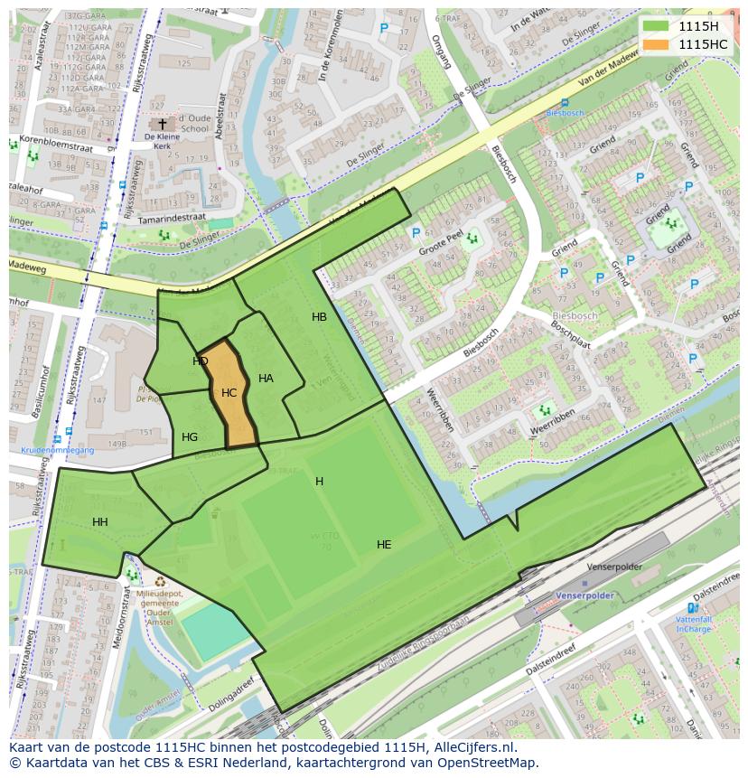 Afbeelding van het postcodegebied 1115 HC op de kaart.