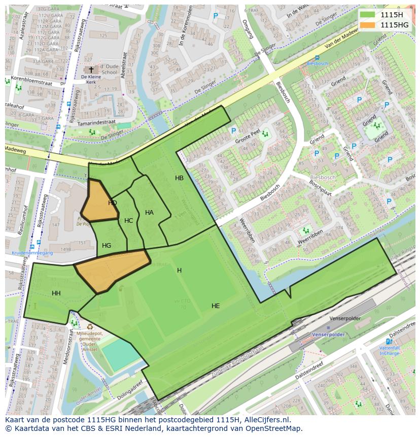 Afbeelding van het postcodegebied 1115 HG op de kaart.