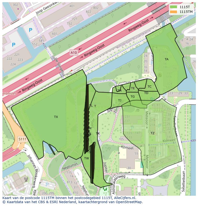 Afbeelding van het postcodegebied 1115 TM op de kaart.