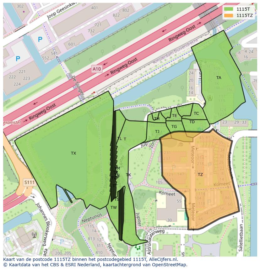 Afbeelding van het postcodegebied 1115 TZ op de kaart.