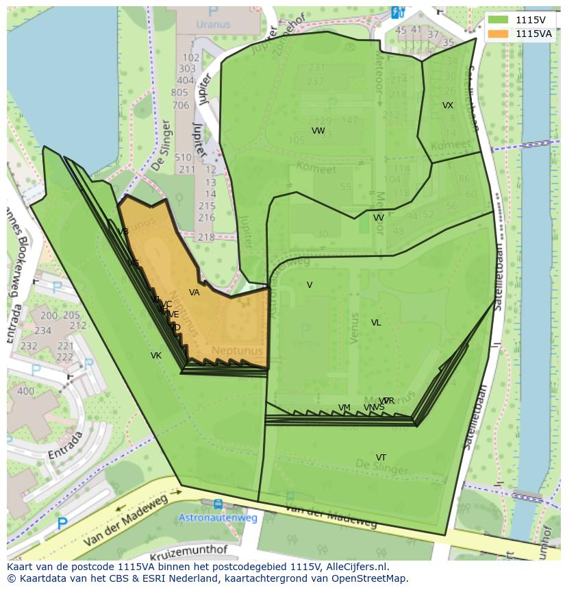 Afbeelding van het postcodegebied 1115 VA op de kaart.