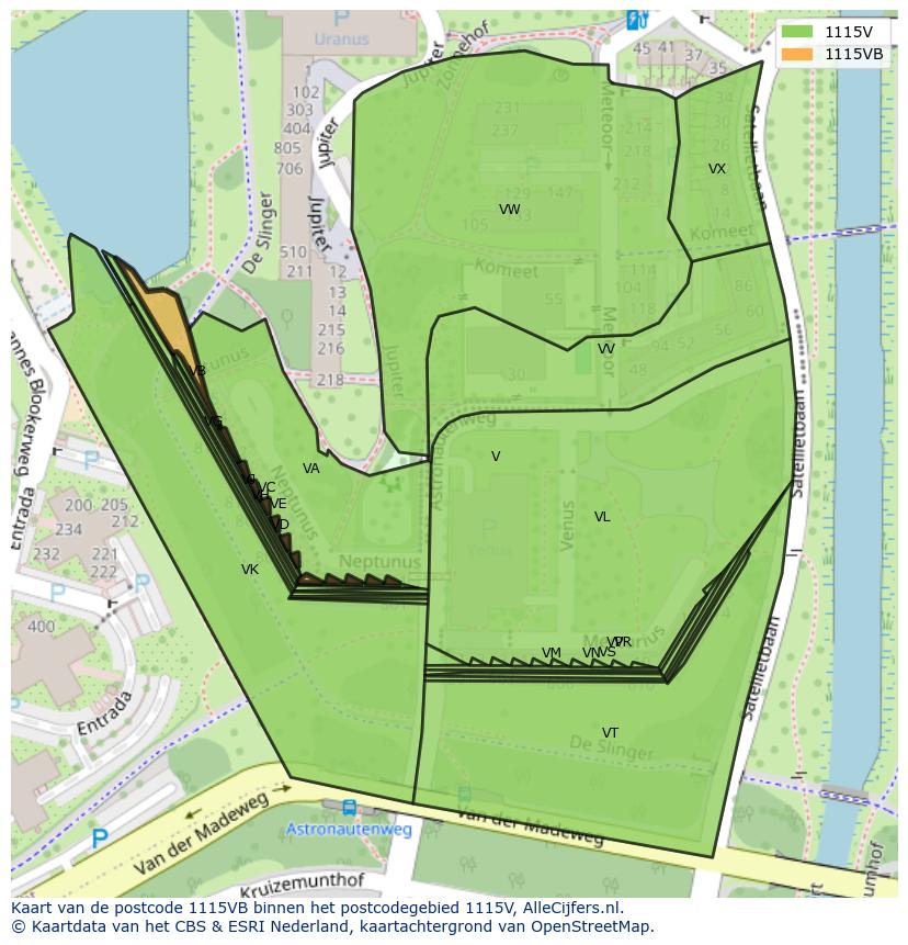 Afbeelding van het postcodegebied 1115 VB op de kaart.