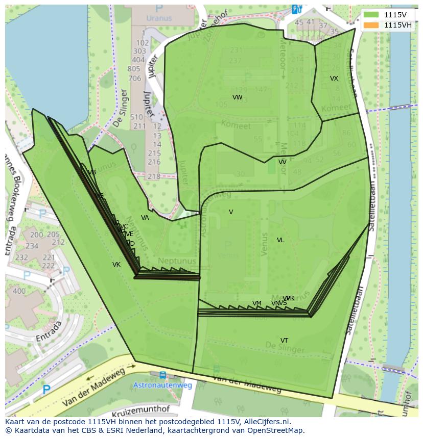 Afbeelding van het postcodegebied 1115 VH op de kaart.