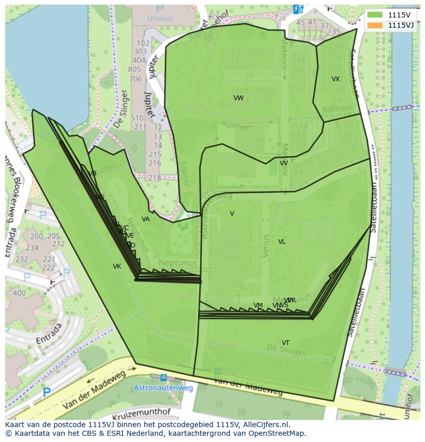 Afbeelding van het postcodegebied 1115 VJ op de kaart.