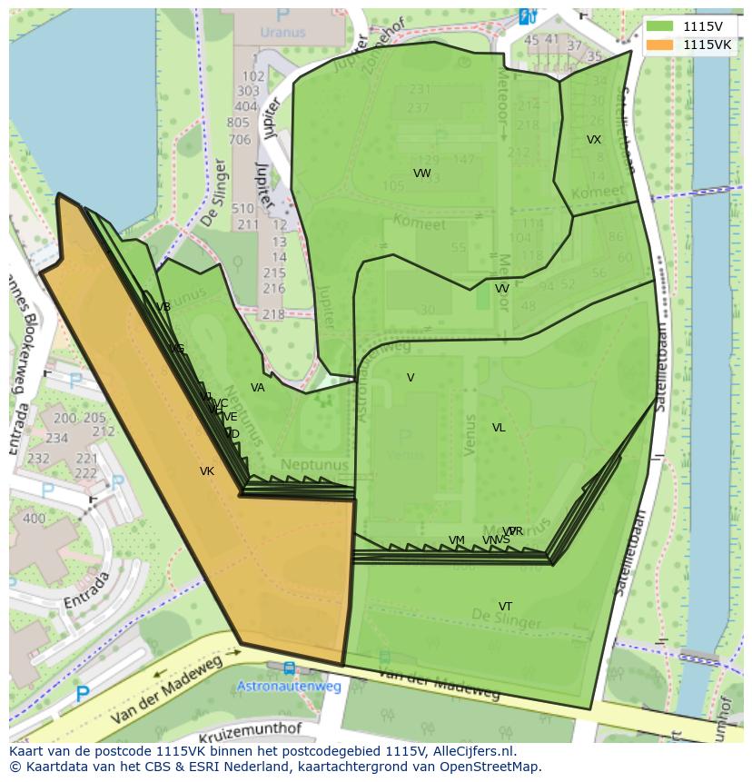 Afbeelding van het postcodegebied 1115 VK op de kaart.