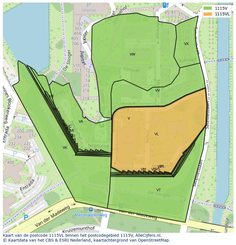 Afbeelding van het postcodegebied 1115 VL op de kaart.