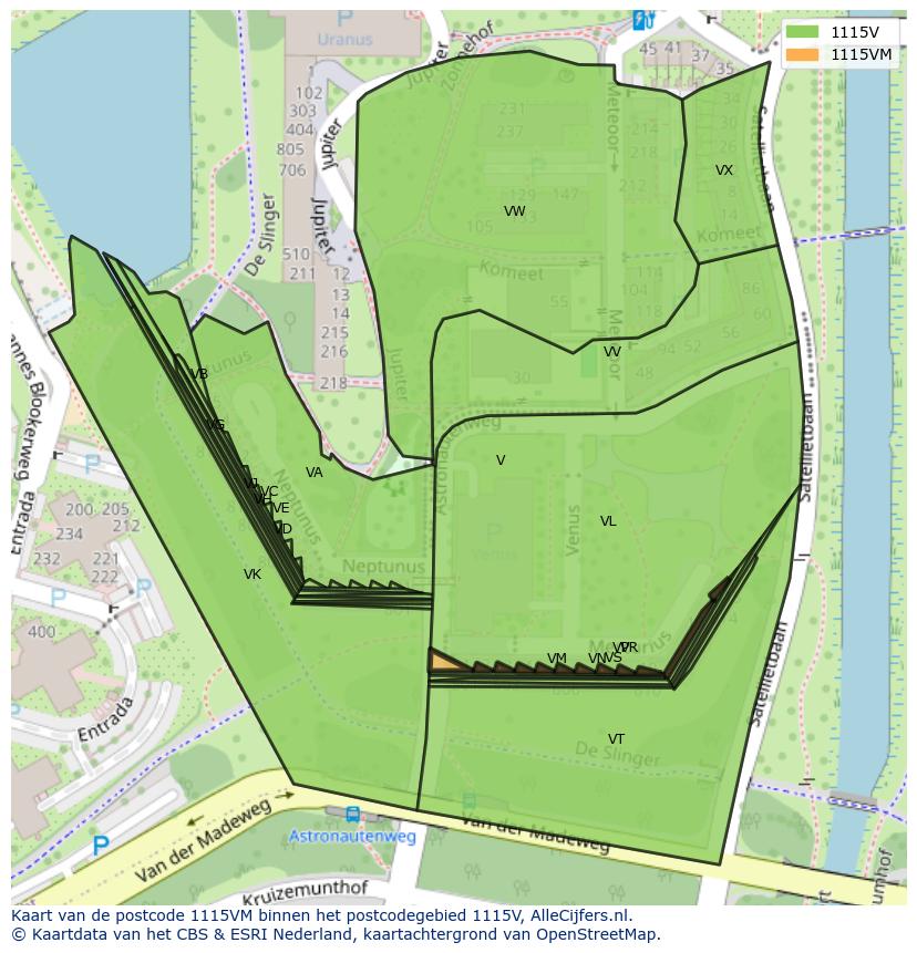 Afbeelding van het postcodegebied 1115 VM op de kaart.