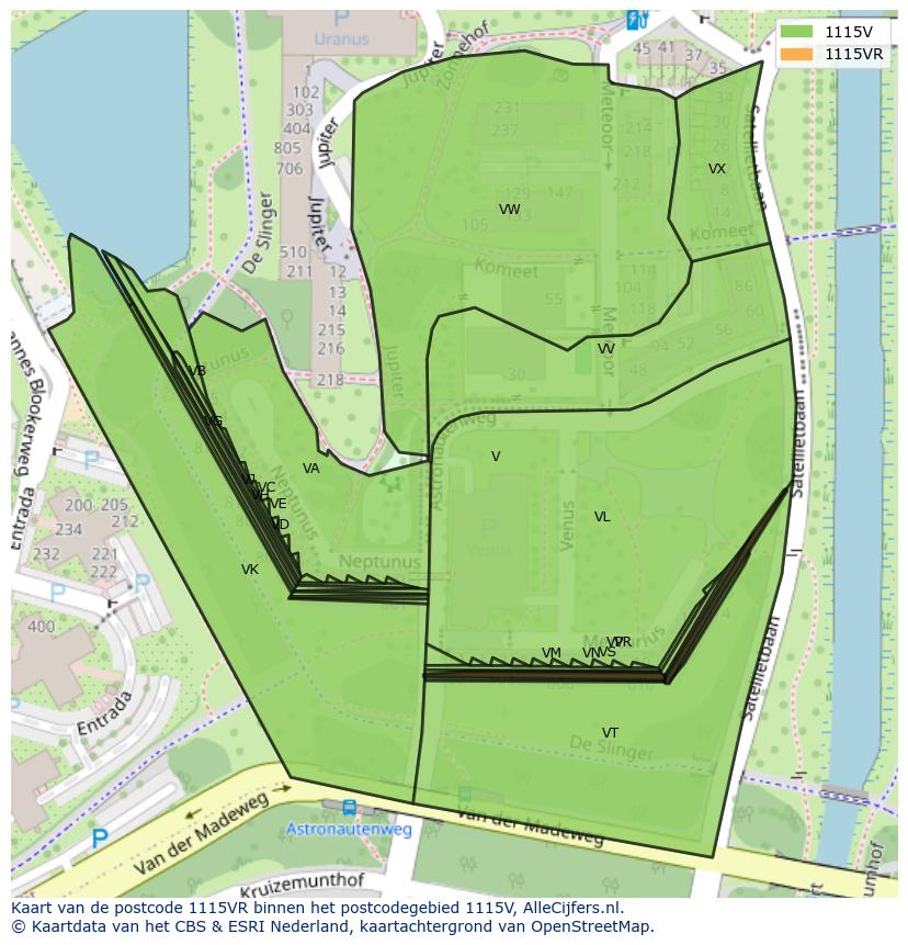 Afbeelding van het postcodegebied 1115 VR op de kaart.