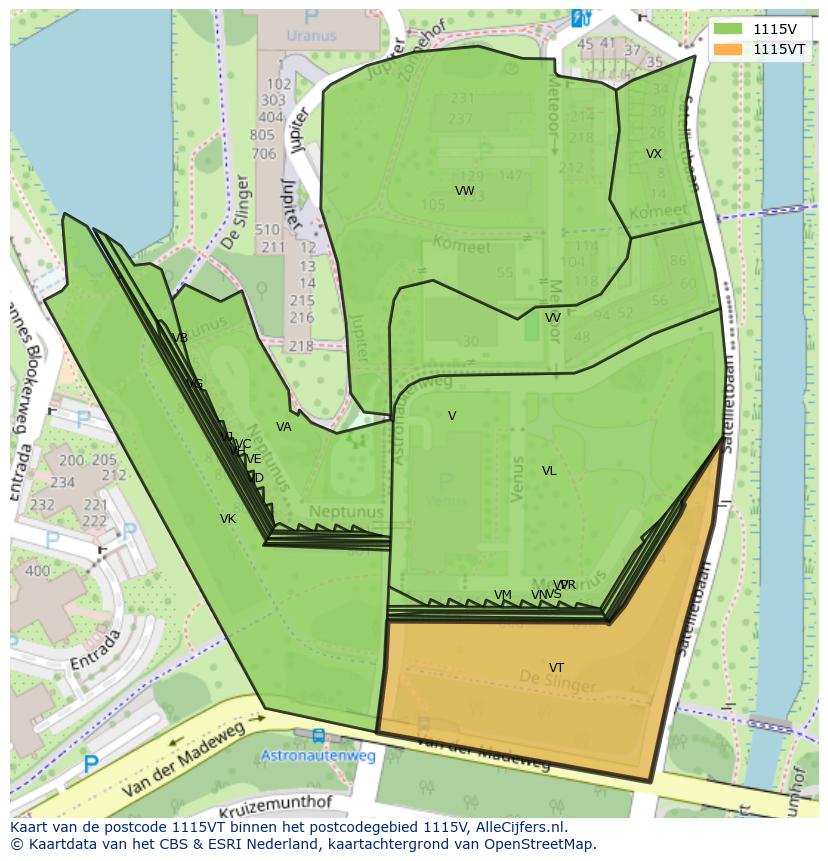 Afbeelding van het postcodegebied 1115 VT op de kaart.