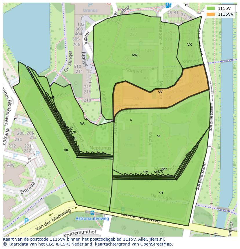 Afbeelding van het postcodegebied 1115 VV op de kaart.