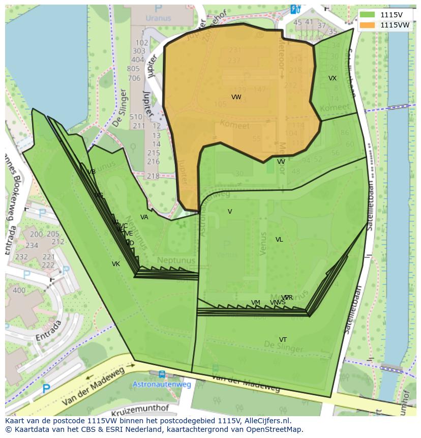 Afbeelding van het postcodegebied 1115 VW op de kaart.