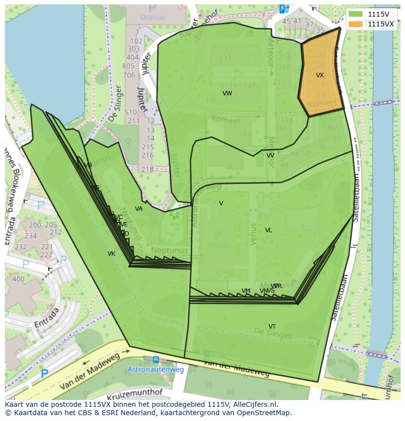 Afbeelding van het postcodegebied 1115 VX op de kaart.