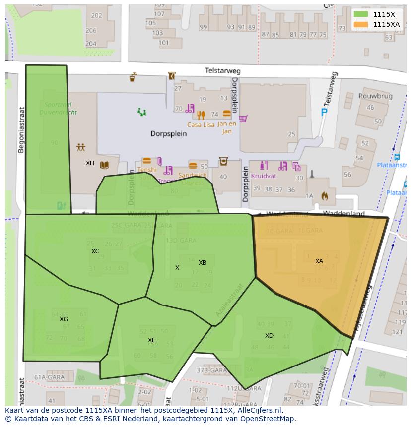 Afbeelding van het postcodegebied 1115 XA op de kaart.