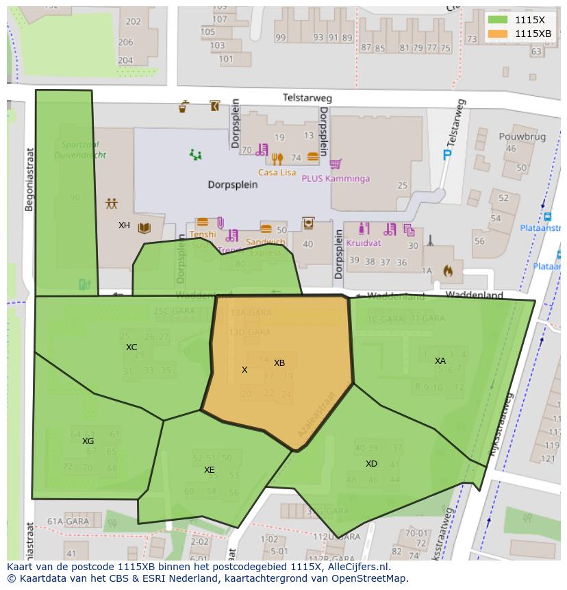 Afbeelding van het postcodegebied 1115 XB op de kaart.