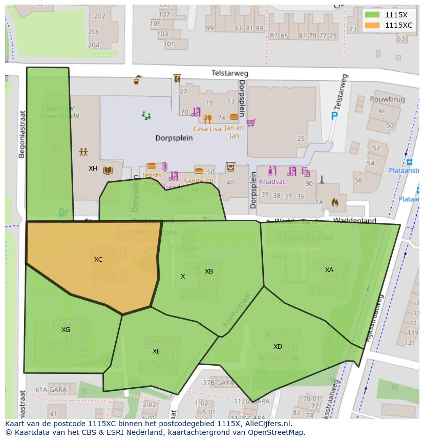Afbeelding van het postcodegebied 1115 XC op de kaart.