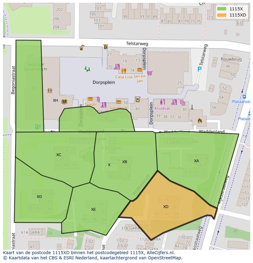 Afbeelding van het postcodegebied 1115 XD op de kaart.