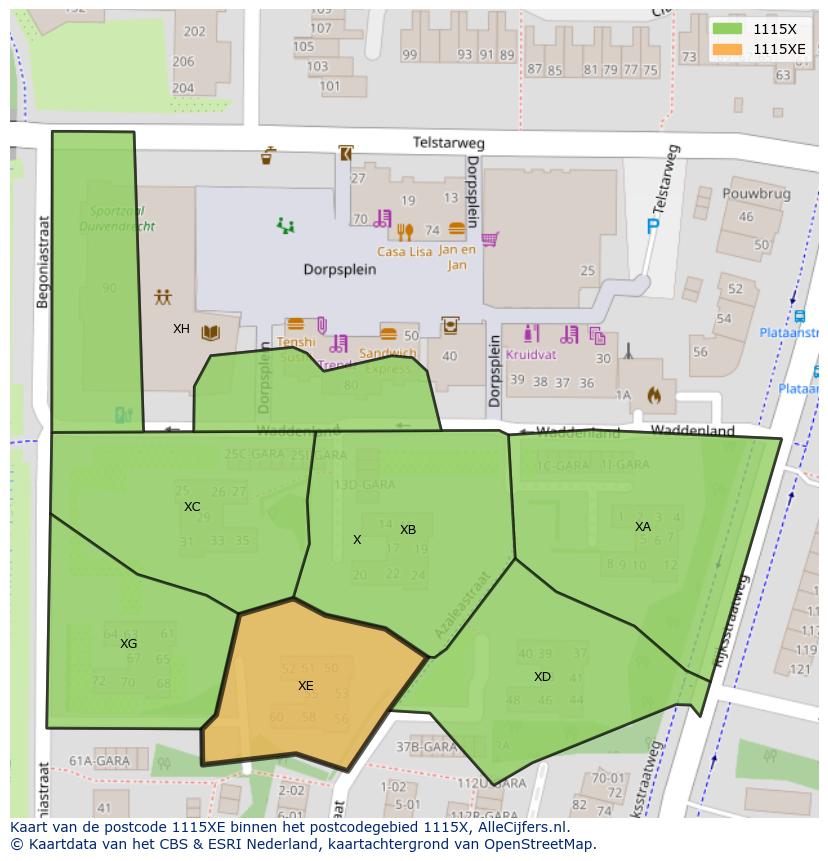Afbeelding van het postcodegebied 1115 XE op de kaart.