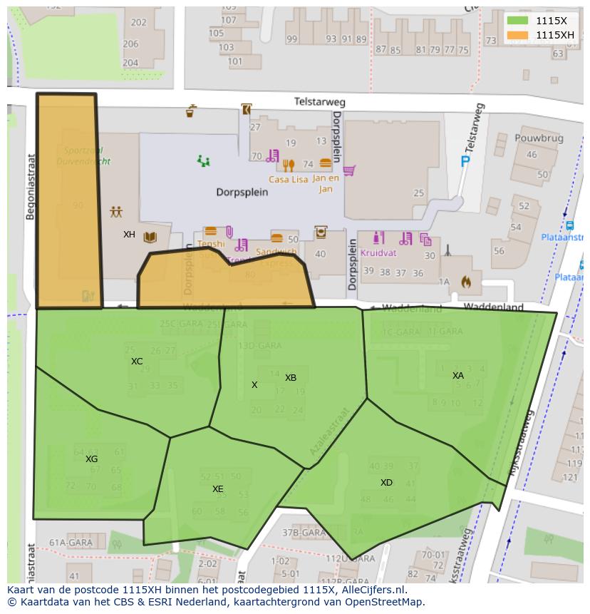 Afbeelding van het postcodegebied 1115 XH op de kaart.