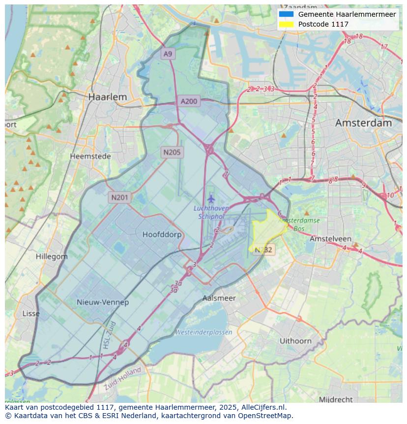 Afbeelding van het postcodegebied 1117 op de kaart.