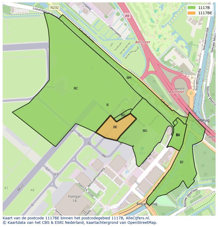 Afbeelding van het postcodegebied 1117 BE op de kaart.