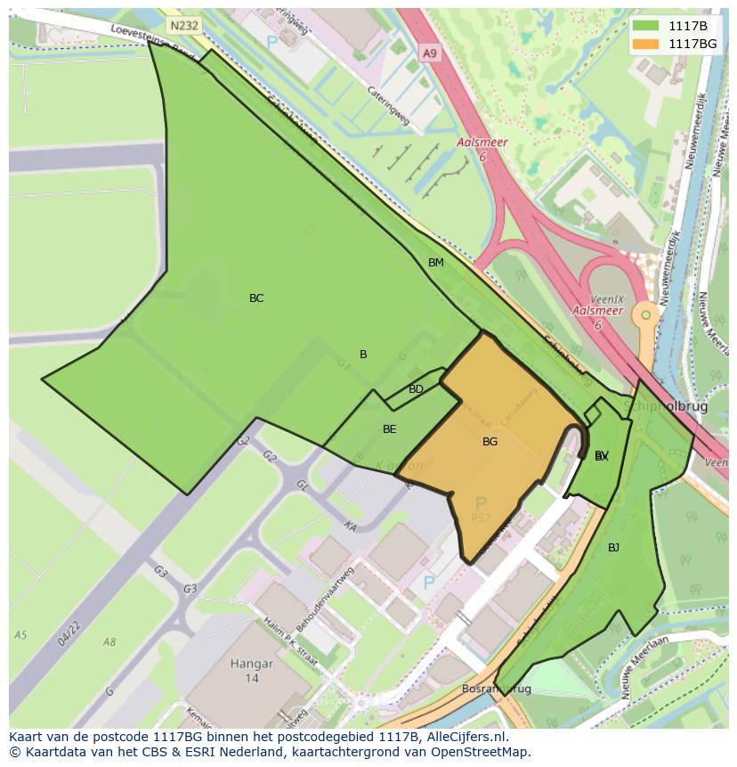 Afbeelding van het postcodegebied 1117 BG op de kaart.