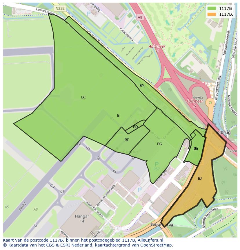 Afbeelding van het postcodegebied 1117 BJ op de kaart.