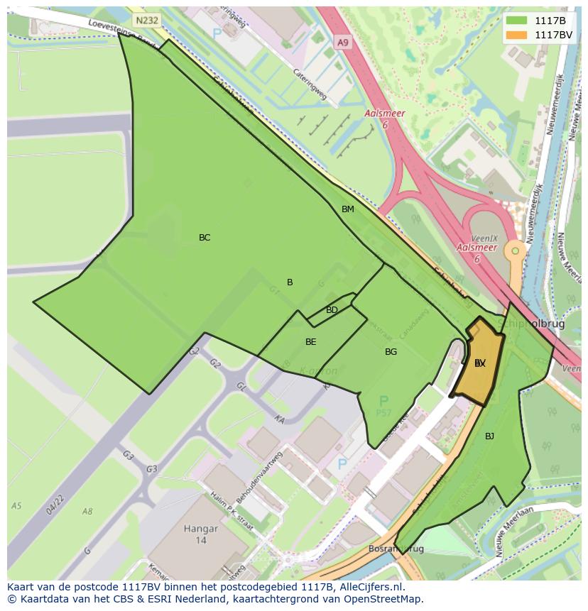 Afbeelding van het postcodegebied 1117 BV op de kaart.