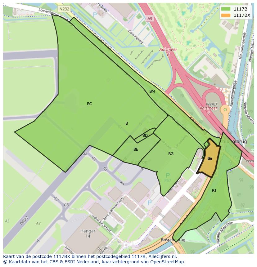 Afbeelding van het postcodegebied 1117 BX op de kaart.