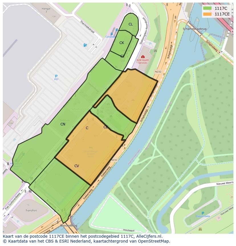 Afbeelding van het postcodegebied 1117 CE op de kaart.