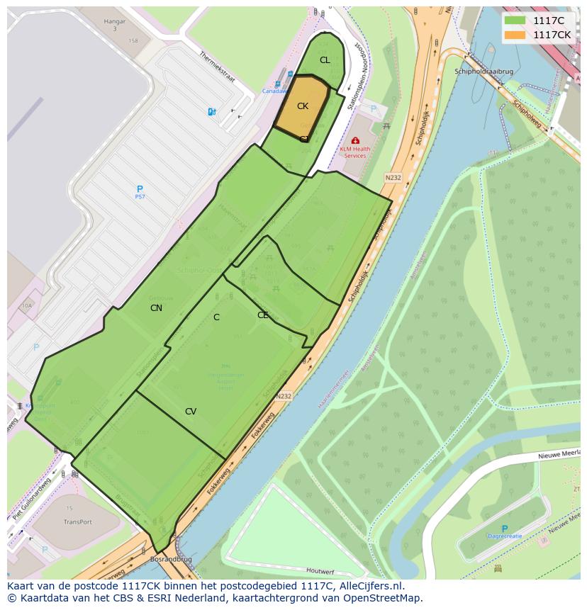 Afbeelding van het postcodegebied 1117 CK op de kaart.