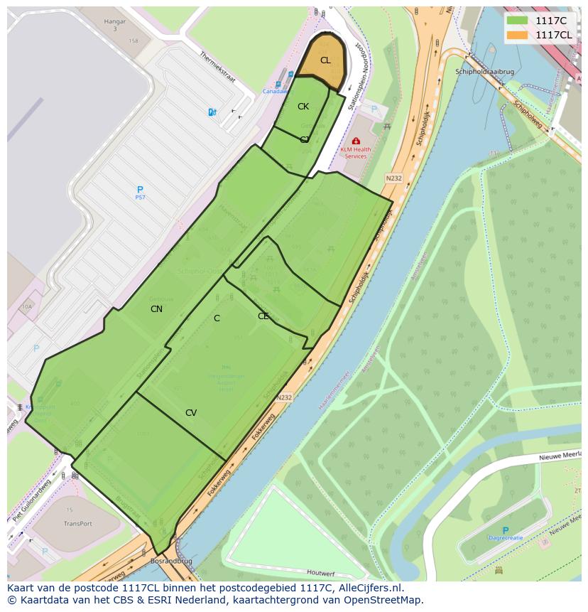 Afbeelding van het postcodegebied 1117 CL op de kaart.
