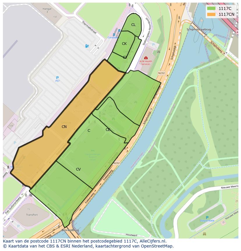 Afbeelding van het postcodegebied 1117 CN op de kaart.