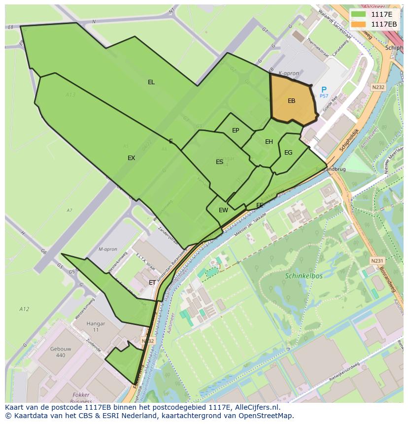 Afbeelding van het postcodegebied 1117 EB op de kaart.