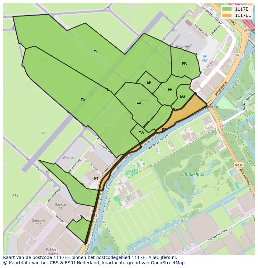Afbeelding van het postcodegebied 1117 EE op de kaart.
