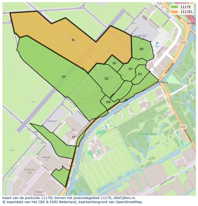 Afbeelding van het postcodegebied 1117 EL op de kaart.