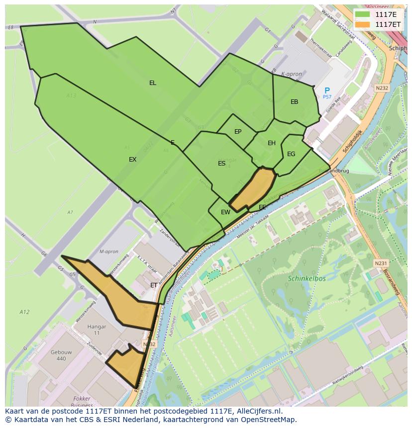 Afbeelding van het postcodegebied 1117 ET op de kaart.